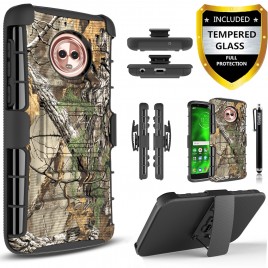 Moto G6  Plus Case, Circlemalls Dual Layers [Combo Holster] And Built-In Kickstand Bundled With [Tempered Glass Screen Protector] And Touch Screen Pen (Camo)